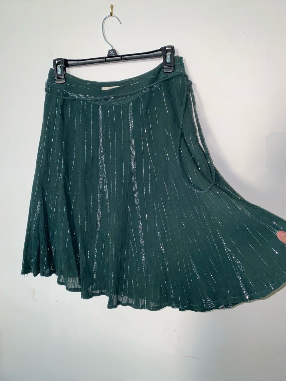 Dark Green Metallic Stripe Circle Skirt